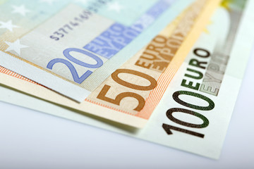 Closeup of banknotes and coins