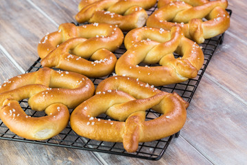 Salted fresh baked soft pretzels.