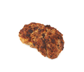 Couple of small hand made cutlets isolated over white background