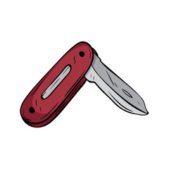 Folding or Pocket Knife With Color and Outline Also Doodle Style