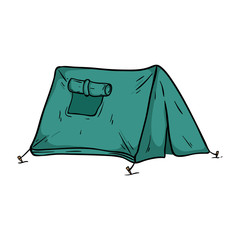 Green Camping Tent With Outline and Doodle Style