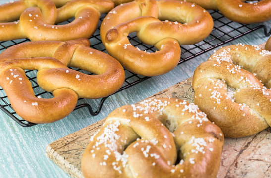 Fresh baked soft salted pretzels.