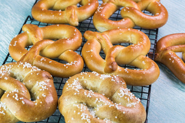 Salted fresh baked soft pretzels.
