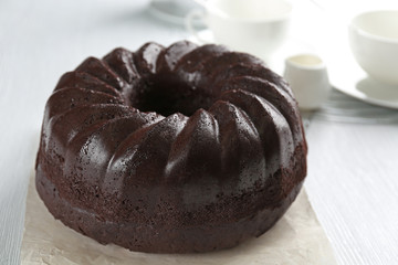Chocolate muffin cake, on the table