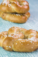 Fresh baked soft salted pretzels.