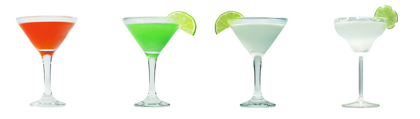 alcoholic cocktails set - cosmopolitan, Blue Curacao, Chocolate cocktail,martini,margarita
