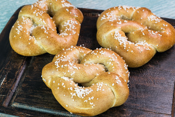 Fresh baked soft salted pretzels.