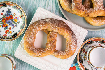 Fresh baked soft cinnamon flavored pretzels.