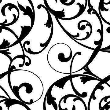 Vintage seamless baroque frame scroll ornament pattern. Vector.
