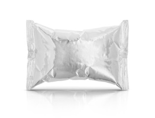 blank packaging foil snack pouch isolated on white background