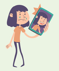 Cartoon Girl Taking a Photo