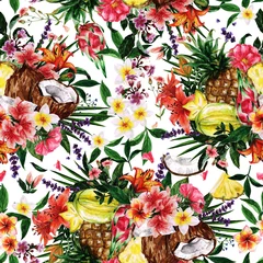 Foto op Canvas Watercolor Seamless pattern - Tropical Flowery background  © nataliahubbert