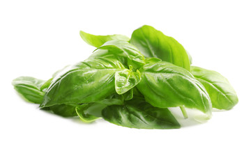 Fresh basil leaves on white background