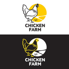 Fototapeta na wymiar set of logos with chicken, vector illustration, isolated on a white background, with different logos chicken and yellow, simple logos about chicken, meat and eggs, the production of poultry meat
