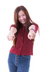 Young Asian student isolated on white background.