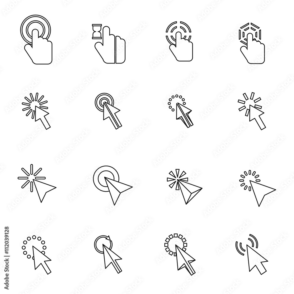 Poster mouse pointer icons set, thin line style