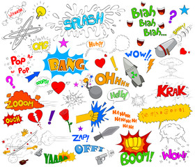 Set of funky comic explosion graphic elements