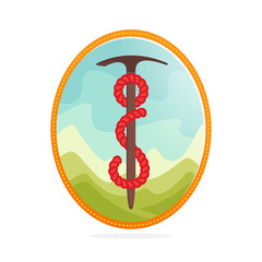 I letter outdoor logo formed by rope with axe.