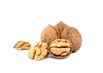 Several walnuts isolated on white background