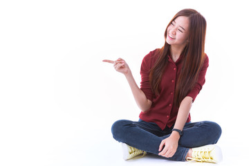 Young Asian student isolated on white background.