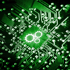 Gears icon on computer chip