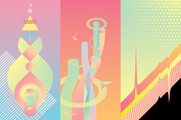 Set of color modern design elements, abstraction, background, retro-futurism, neon style