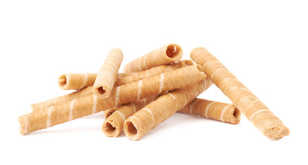 Pile of wafel sticks isolated over the white background
