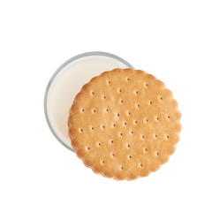 Glass of milk and cookie isolated over the white background