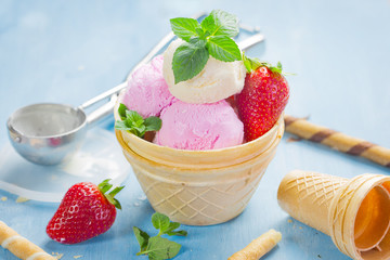 Ice Cream in waffle basket