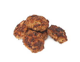Pile of small hand made cutlets isolated over white background
