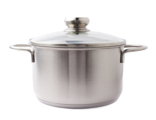 Stainless steel cooking pot pan isolated over white background