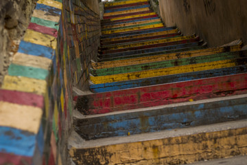 Fototapeta na wymiar Concrete stairs painted in different colors