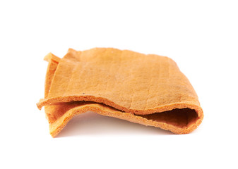 Orange old kitchen cleaning napkin rag over white isolated background