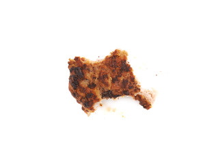 Bitten single small hand made cutlet isolated over white background