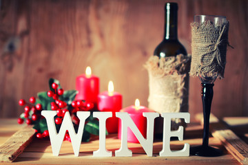 toned letter wine glass wooden