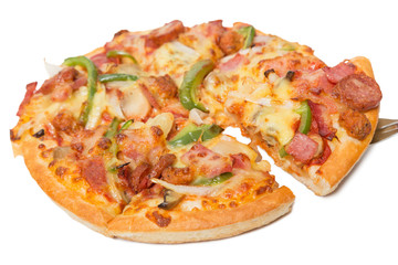 Pizza with sliced vegetables isolated on white