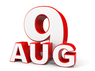August 9. 3d text on white background.