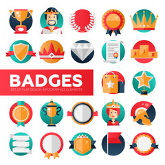 Badges, ribbons, awards icons set