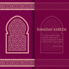Ramadan Kareem Background. Islamic Arabic window. Greeting card. Vector illustration.