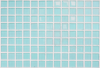 Closeup surface of blue glass tile at the temple wall texture background