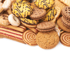 Pile of mix cookies isolated over the white background