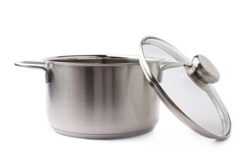 Stainless steel cooking pot pan isolated over white background