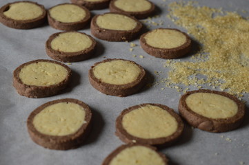 Homemade, round butter cookies with chocolate rant, with brown sugar; vanilla - butter cookies; perfect for child's day, Father's Day and summer snacks, kids love them