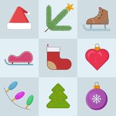 Christmas icons set. Vector illustration.