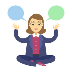 Businesswoman thinking during meditation. Woman doing yoga