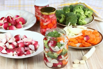 Fermented radish, carrot, broccoli. Pickles. 