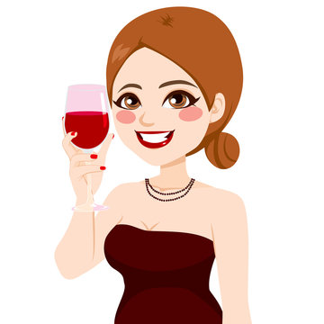 Attractive happy smiling woman toasting with wine glass