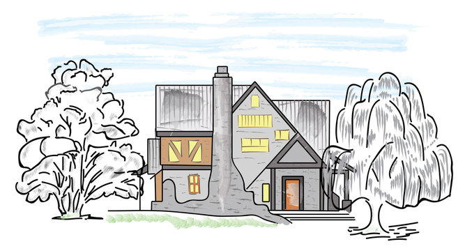 house among the trees. vector illustration