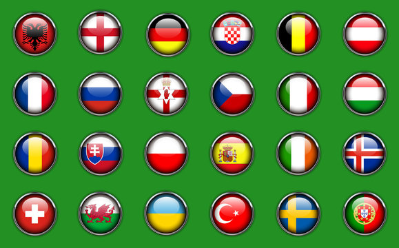 Flags buttons of football teams, icons for soccer game championship.