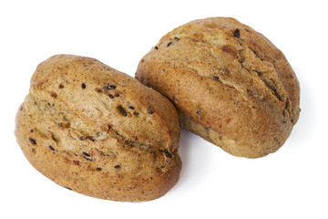 Two oatmeal buns on a white background